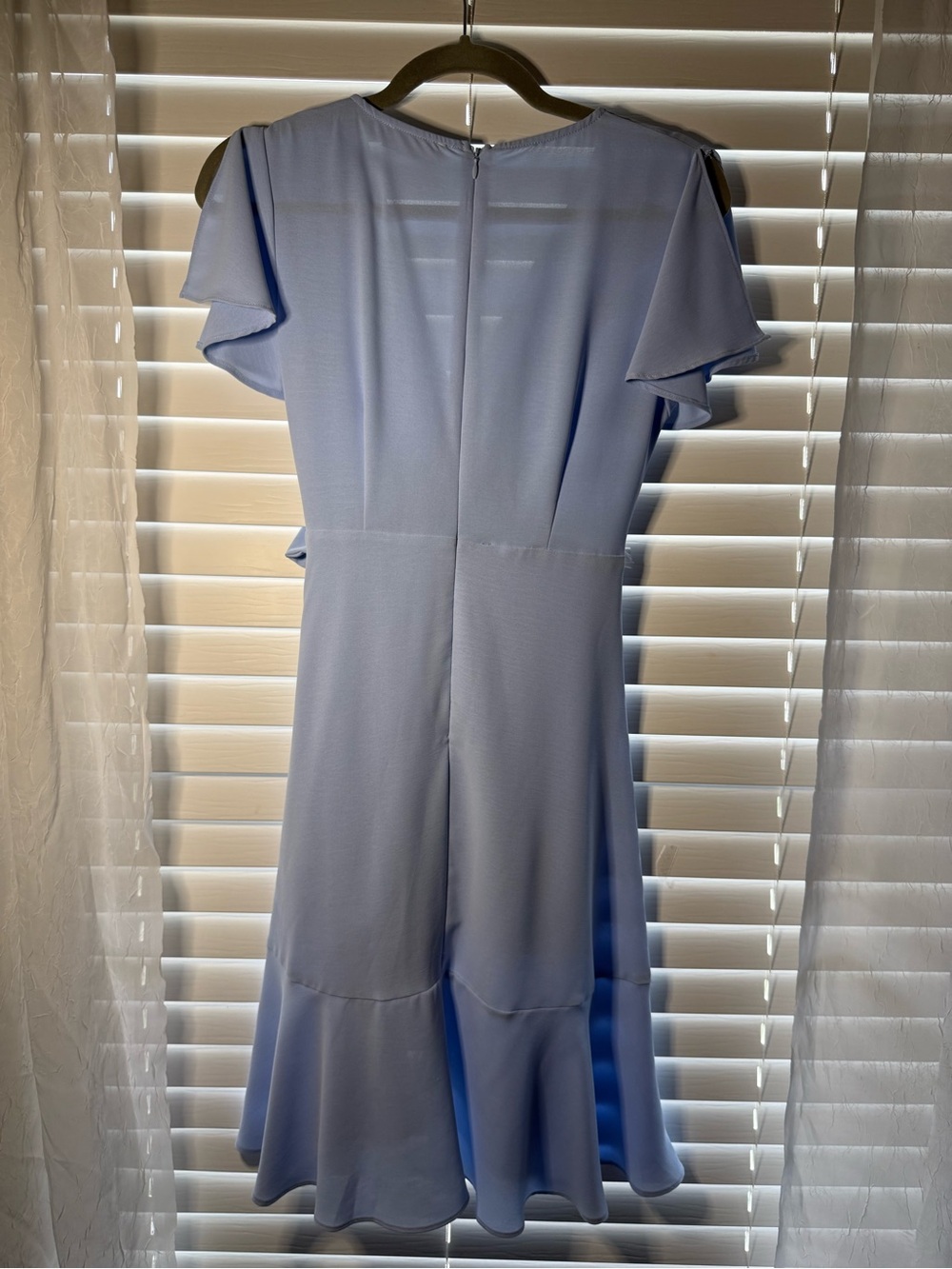 Altar'd State Dusty Blue Flutter Sleeve Ruffle Wrap Dress - Size XS - Picture 3 of 4